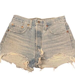 Levi's 501 Premium Light Blue Distressed Jean Shorts Size 28